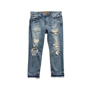 Joes Jeans Womens 27 Denim The Billie Crop Boyfriend Heavily Distressed Raw Hem